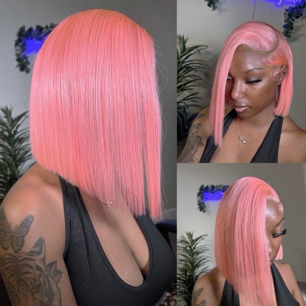 Pink Human Hair Bob Wig | Glueless Lace Front | 13x4 HD Lace | Pre-Plucked
